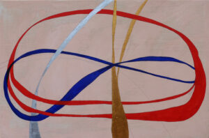Cobalt and Vermillion Ribbons - Acrylic on canvas - 76 x 51 cm